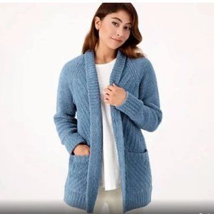 Barefoot Dreams CozyChic Directional Ribbed Cardigan Blue Mirage XL